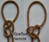 Крабья петля, или затягивающийся огон.  Особенность этого узла состоит в том, что он может работать в двух качествах: затягивающаяся петля или незатягивающаяся петля